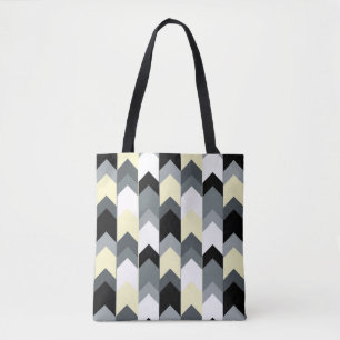 Tote Bag Noir, gris, chevron jaune