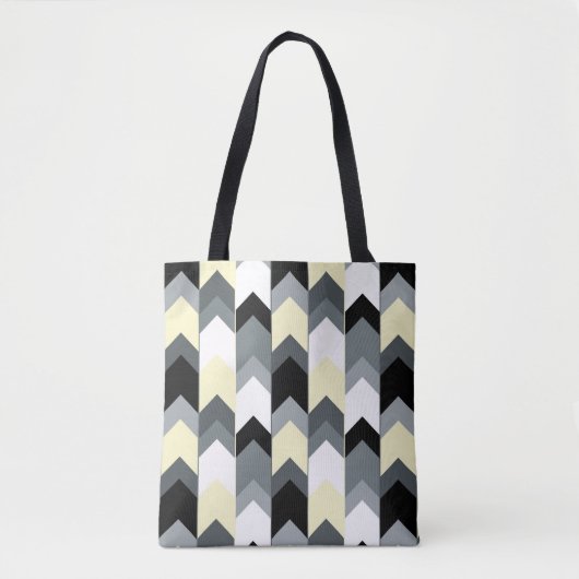 Tote Bag Noir, gris, chevron jaune (Devant)