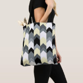 Tote Bag Noir, gris, chevron jaune (De près)