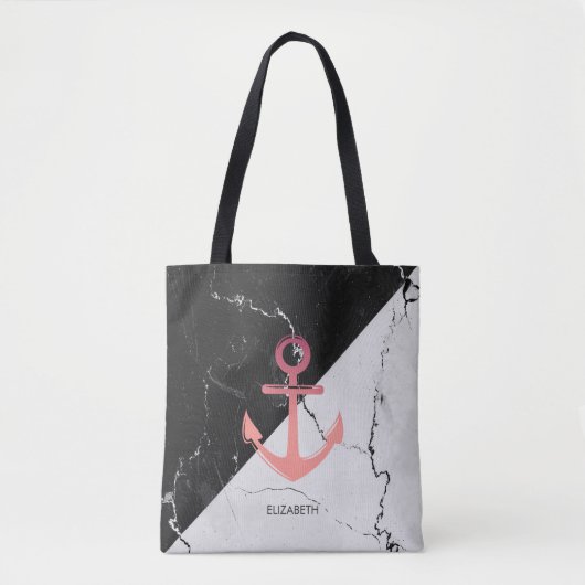 Tote Bag Noir & Marbre blanc blanc Ancre (Devant)