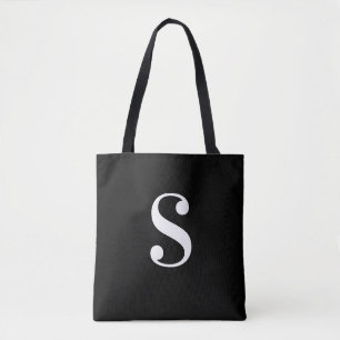 Tote Bag Noir minimal avec grand monogramme blanc