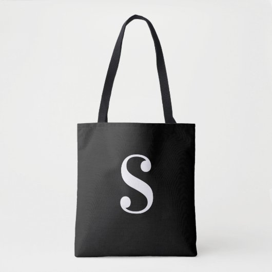 Tote Bag Noir minimal avec grand monogramme blanc (Devant)