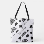 Tote Bag Noir moderne Blanc Arc-en-ciel Nom tendance Monogr (Devant)
