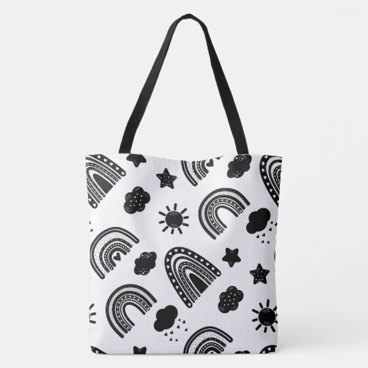 Tote Bag Noir moderne Blanc Arc-en-ciel Nom tendance Monogr (Dos)