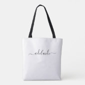 Tote Bag Noir moderne Chic Girl Script Monogramme Nom (Dos)
