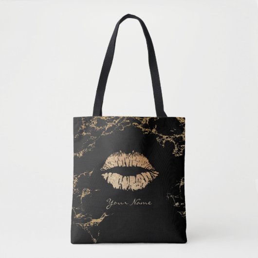 Tote Bag Noir moderne de lèvres d'or de maquilleur et (Devant)