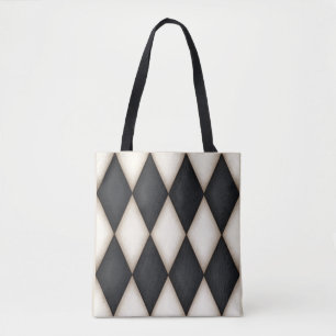 Tote Bag Noir. motif Arlequin et blanc Diamant Check