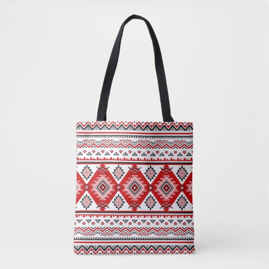 Tote Bag Noir noir rouge, motifs ukrainiens. (Devant)