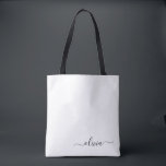 Tote Bag Noir Nom White Girl Script Monogramme moderne<br><div class="desc">Black and White Elegant Ajoutez Votre Propre Nom Monogram Book Bag. Ce sac de livre peut être customisé pour inclure votre nom initial et prénom et donné comme cadeau pour Noël,  Sweet 16 Anniversaire,  Fête des mariées ou un Mariage.</div>