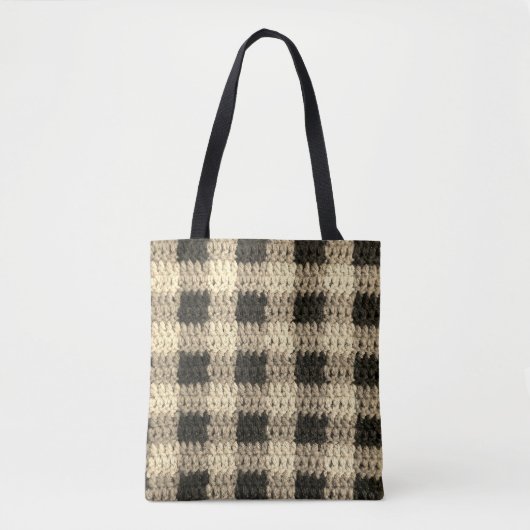 Tote Bag Noir nuances naturelles Plaid Artisan Crochet Impr (Devant)