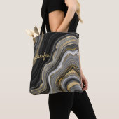 Tote Bag Noir Or moderne Agate Crystal Personnaliser le nom (De près)
