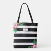 Tote Bag Noir + Professeur rose floral d'Apple de rayure (Dos)