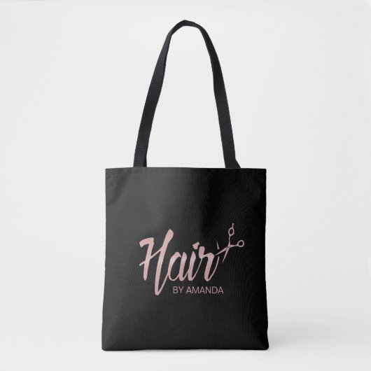 Tote Bag Noir rose de salon de coiffure de manuscrit d'or (Devant)