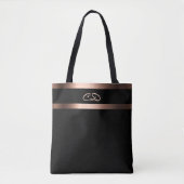 Tote Bag Noir rose or monogramme initiales élégant (Devant)