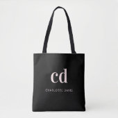 Tote Bag Noir rose or nom élégant moderne (Devant)