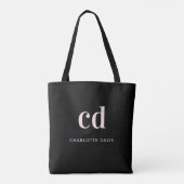 Tote Bag Noir rose or nom élégant moderne (Dos)