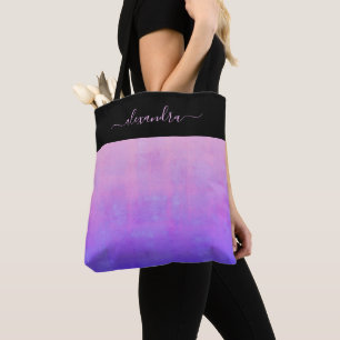 Tote Bag Noir rose violet bleu rustique élégant personnalis