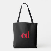Tote Bag Noir rouge monogramme initiales élégant moderne (Dos)