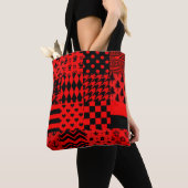 Tote Bag Noir rouge Motif mélangé conception de la patchwor (De près)