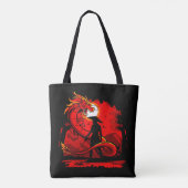 Tote Bag Noir Samurai Dragon Rouge Style japonais | (Dos)