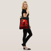 Tote Bag Noir Samurai Dragon Rouge Style japonais | (Sur le modèle)