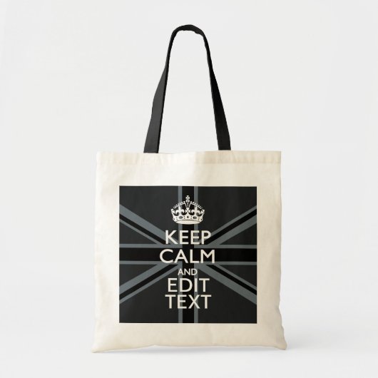 Tote Bag Noir sur Noir Garder le calme Union Jack personnal (Devant)
