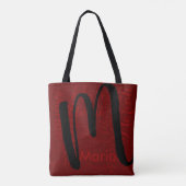 Tote Bag Noir Treble Clef Music Monogramme avec nom rouge (Dos)