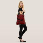 Tote Bag Noir Treble Clef Music Monogramme avec nom rouge (Sur le modèle)