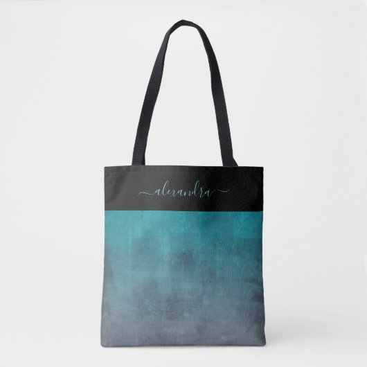 Tote Bag Noir Turquoise gris rustique ombre élégant personn (Devant)