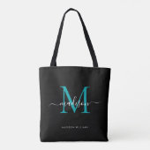 Tote Bag Noir Turquoise vert Monogramme Nom initial (Dos)