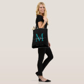 Tote Bag Noir Turquoise vert Monogramme Nom initial (Sur le modèle)