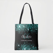 Tote Bag Noir turquoise vert parties scintillant monogramme (Devant)