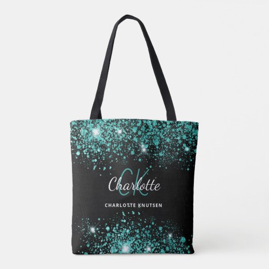 Tote Bag Noir turquoise vert parties scintillant monogramme (Dos)