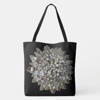 Tote Bag Noir vintage de motif de Bling de diamant de