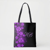 Tote Bag Noir violet rose monogrammé (Devant)