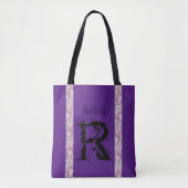 Tote Bag Noir violet Rose Quartz Monogramme Nom Moderne Chi (Devant)