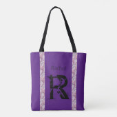Tote Bag Noir violet Rose Quartz Monogramme Nom Moderne Chi (Dos)