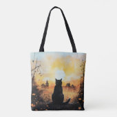 Tote Bag Noir voiture coucher de soleil Orange Automne part (Dos)