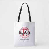 Tote Bag Nom à l'initiale de monogramme rouge tendance (Devant)