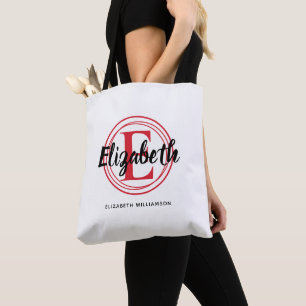Tote Bag Nom à l'initiale de monogramme rouge tendance