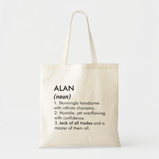 Tote Bag Nom Alan, Nom modifiable, Nom personnalisé (Devant)