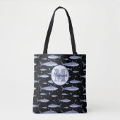 Tote Bag Nom + Aquarelle Monogram Requin Jellyfish | Noir (Devant)