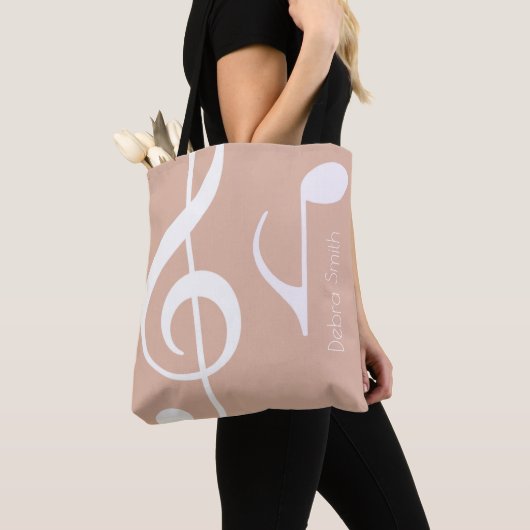 Tote Bag Nom avec notes musicales Dusty Rose (deux côtés) (De près)