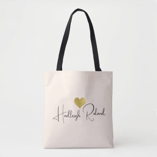 Tote Bag Nom Calligraphie Monogramme Cœur (Devant)
