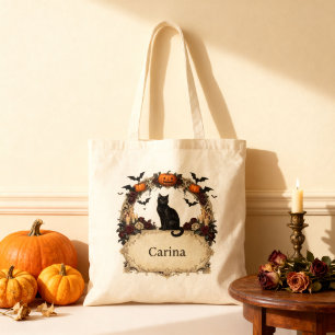Tote Bag Nom Chat Noir Gothique Halloween Victorien Vintage