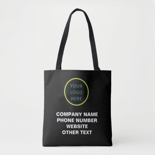 Tote Bag Nom commercial et logo Qr Code sur noir (Devant)