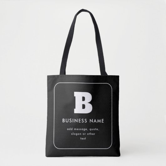 Tote Bag Nom commercial modifiable et Slogan | Noir & Blanc (Devant)