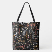 Tote Bag Nom de couleur et Coeurs répétés partout en noir (Dos)