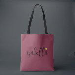 Tote Bag Nom de demoiselle d'honneur personnalisé Bourgogne<br><div class="desc">Un sac bourgogne moderne chic avec un nom en script noir et un cœur doré qui est parfait pour une demande de demoiselle d'honneur. Vos demoiselles d'honneur peuvent remplir leur fourre-tout avec l'essentiel pour les voyages de l'enterrement de vie de jeune fille, ou avec l'essentiel à apporter le matin du...</div>