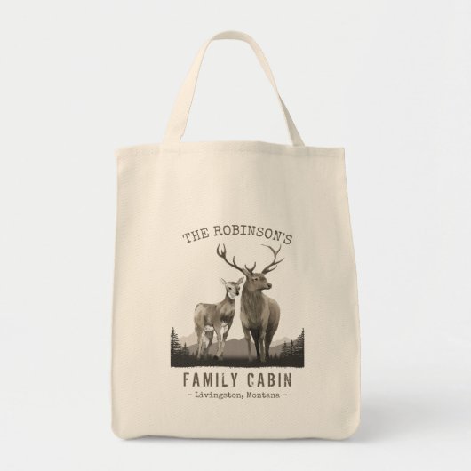 Tote Bag Nom de famille Cabine Deer Pine Tree Forest Mounta (Devant)